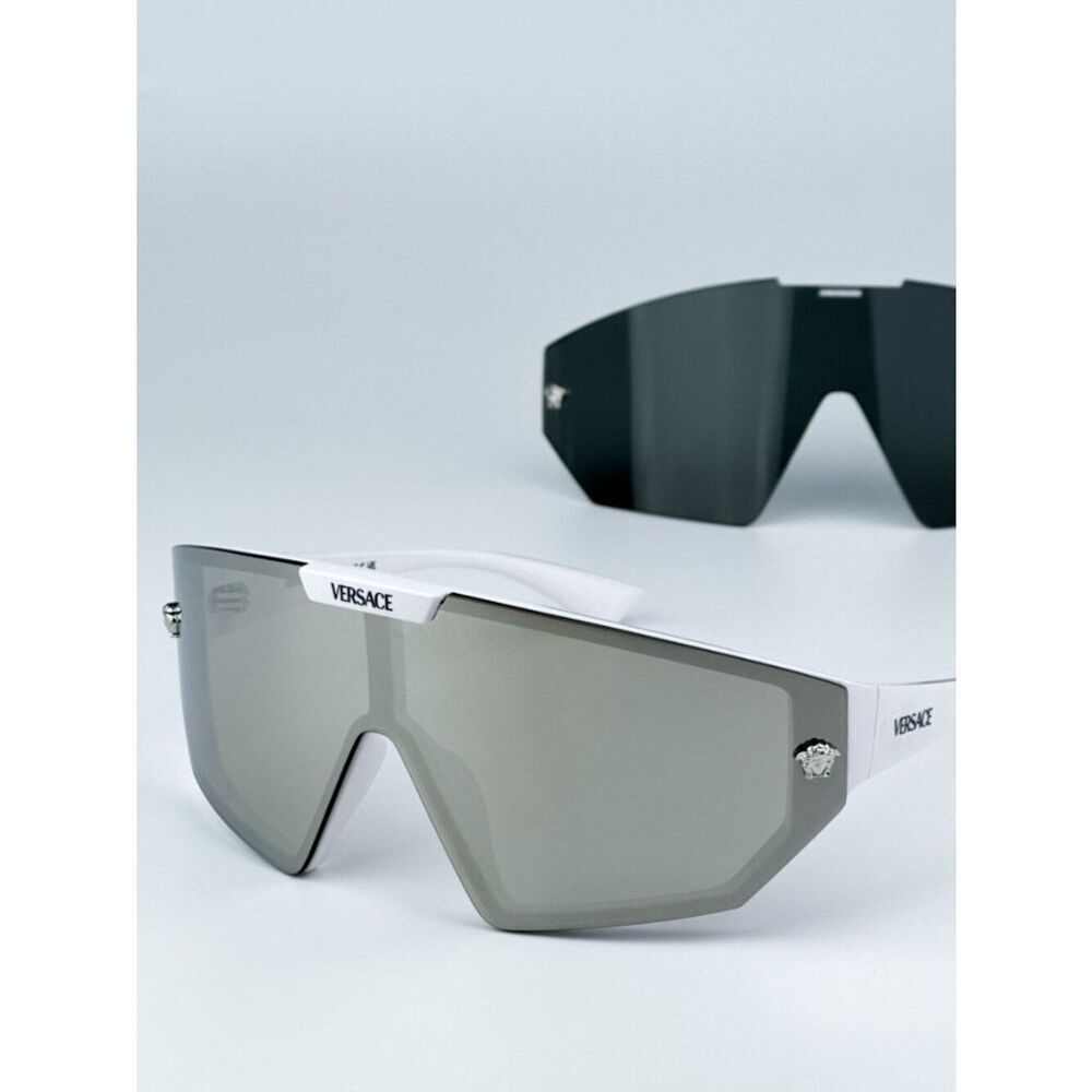 NEW Versace VE4461 314/87 White Grey Mirror Silver Detachable Lens Sunglasses
